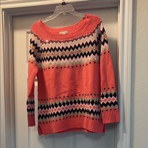 New York & Company Pink and Black Crew Neck Sweater